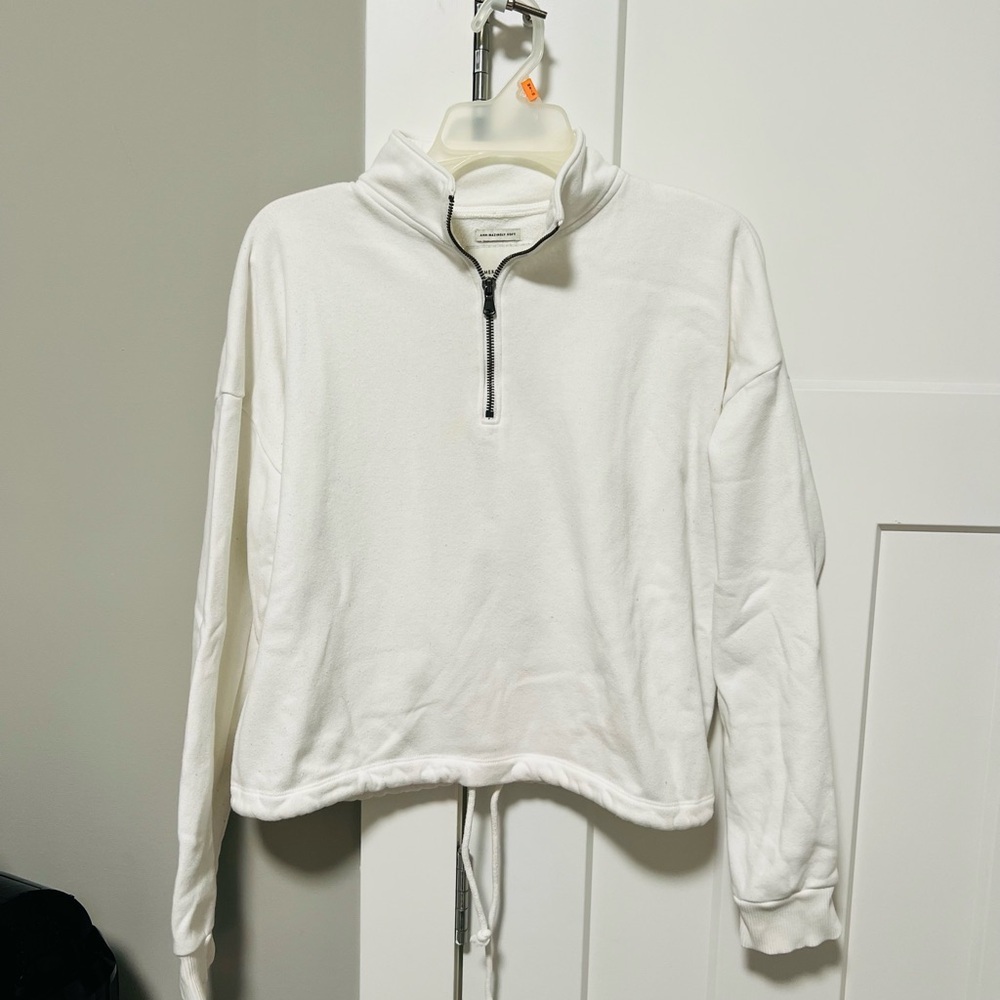 American Eagle Outfitters White Quarter Zip Sweatshirt